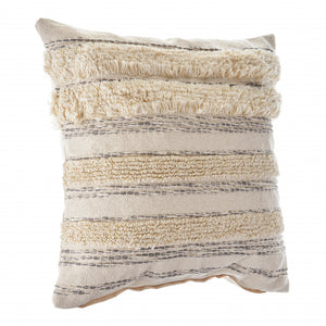 14" X 36" Cream Gray And Tan Cotton Striped Throw Pillow