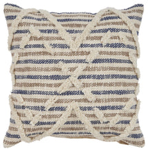 18" Blue And Beige Cotton Striped Throw Pillow