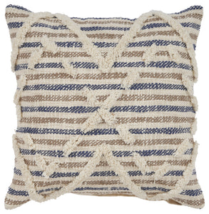 18" Blue and Beige Throw Pillow