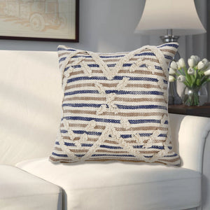 18" Blue and Beige Throw Pillow