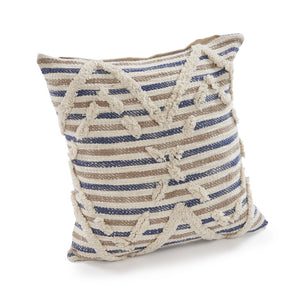 18" Blue and Beige Throw Pillow