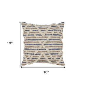 18" Blue and Beige Throw Pillow