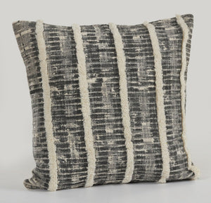 18" X 18" Black And Grey 100% Cotton Striped Zippered Pillow