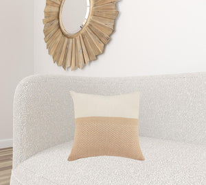 18" Orange and Off White Throw Pillow