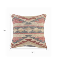 18" X 18" Blue Cream And Red 100% Cotton Geometric Zippered Pillow