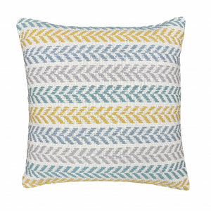 18" X 18" Yellow And Teal 100% Cotton Striped Zippered Pillow