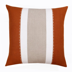 20" X 20" Gray And Tan Linen Striped Zippered Pillow