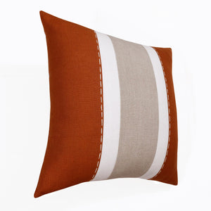 20" X 20" Gray And Tan Linen Striped Zippered Pillow