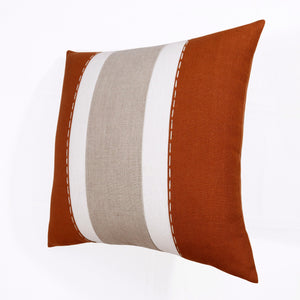 20" X 20" Gray And Tan Linen Striped Zippered Pillow