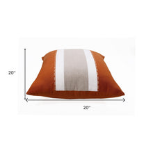 20" X 20" Gray And Tan Linen Striped Zippered Pillow