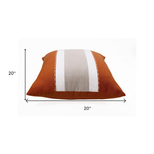 20" X 20" Gray And Tan Linen Striped Zippered Pillow