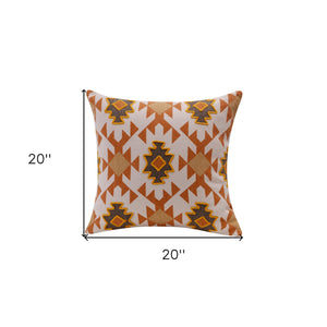 20" X 20" Orange 100% Cotton Geometric Zippered Pillow