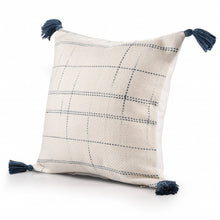 20" Ivory and Blue Throw Pillow