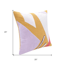 20" X 20" Brown Blue And Off-White 100% Cotton Abstract Zippered Pillow