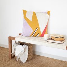 20" X 20" Brown Blue And Off-White 100% Cotton Abstract Zippered Pillow