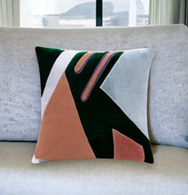 20" X 20" Brown Blue And Off-White 100% Cotton Abstract Zippered Pillow