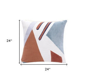 20" X 20" Yellow Purple Off-White And Coral 100% Cotton Abstract Zippered Pillow