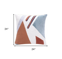 20" X 20" Yellow Purple Off-White And Coral 100% Cotton Abstract Zippered Pillow