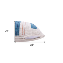 20" X 20" Teal And Ivory 100% Cotton Striped Zippered Pillow