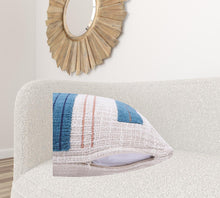 20" Blue And Ivory Cotton Striped Throw Pillow