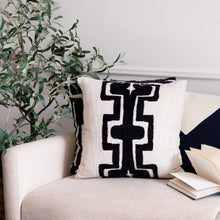 20" Black And Ivory Cotton Geometric Throw Pillow