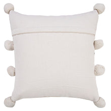 20" Beige And Black Jute Striped Throw Pillow with Pompoms