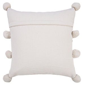 20" Beige And Black Jute Striped Throw Pillow with Pompoms