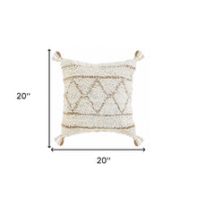 14" X 36" White And Tan 100% Cotton Geometric Zippered Pillow