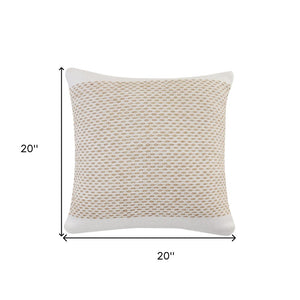 20" Ivory And Natural Cotton Geometric Throw Pillow