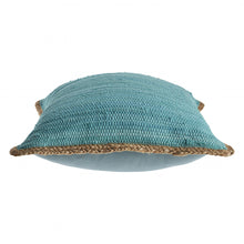 20" Turquoise And Tan Cotton Color Block Throw Pillow