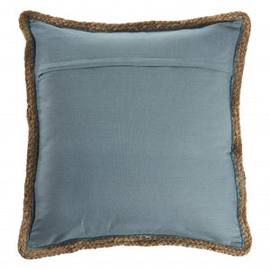 20" Turquoise And Tan Cotton Color Block Throw Pillow