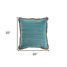 20" Turquoise And Tan Cotton Color Block Throw Pillow