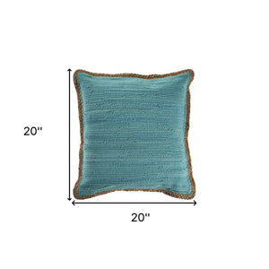 20" Turquoise And Tan Cotton Color Block Throw Pillow