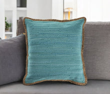 20" Turquoise And Tan Cotton Color Block Throw Pillow