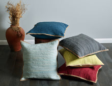 20" Turquoise And Tan Cotton Color Block Throw Pillow