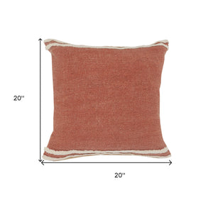 14" X 36" Orange And Off-White 100% Cotton Striped Zippered Pillow