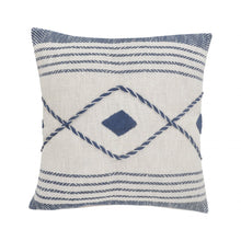 20" Ivory and Blue Coastal Cotton Throw Pillow With Texture