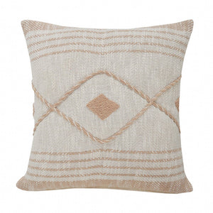 20" X 20" Peach And White 100% Cotton Coastal Zippered Pillow