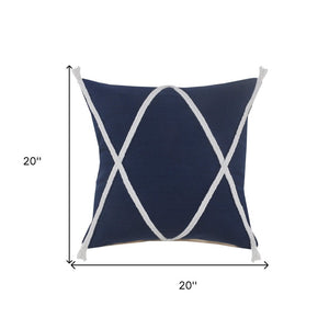 20" X 20" Light Gray And White 100% Cotton Coastal Zippered Pillow