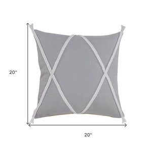 20" X 20" Light Gray And White 100% Cotton Coastal Zippered Pillow