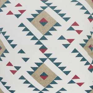 20" X 20" White Burgundy Tan And Teal 100% Cotton Geometric Zippered Pillow