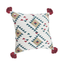 20" X 20" White Burgundy Tan And Teal 100% Cotton Geometric Zippered Pillow