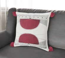 20" Black White And Burgundy Cotton Geometric Throw Pillow with Tassels