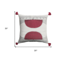 20" Black White And Burgundy Cotton Geometric Throw Pillow with Tassels