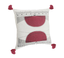 20" Black White And Burgundy Cotton Geometric Throw Pillow with Tassels