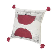 20" Black White And Burgundy Cotton Geometric Throw Pillow with Tassels