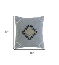 20" X 20" Gray Black Yellow And Ivory 100% Cotton Geometric Zippered Pillow