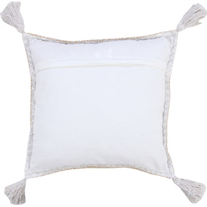 20" Brown and White Throw Pillow with Embroidery and Tassels