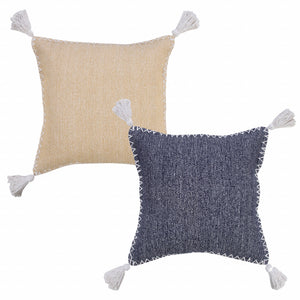 20" Brown and White Throw Pillow with Embroidery and Tassels