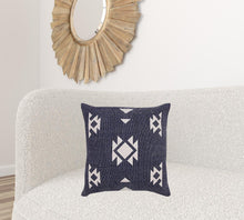 14" X 36" Navy Blue And White Cotton Geometric Throw Pillow